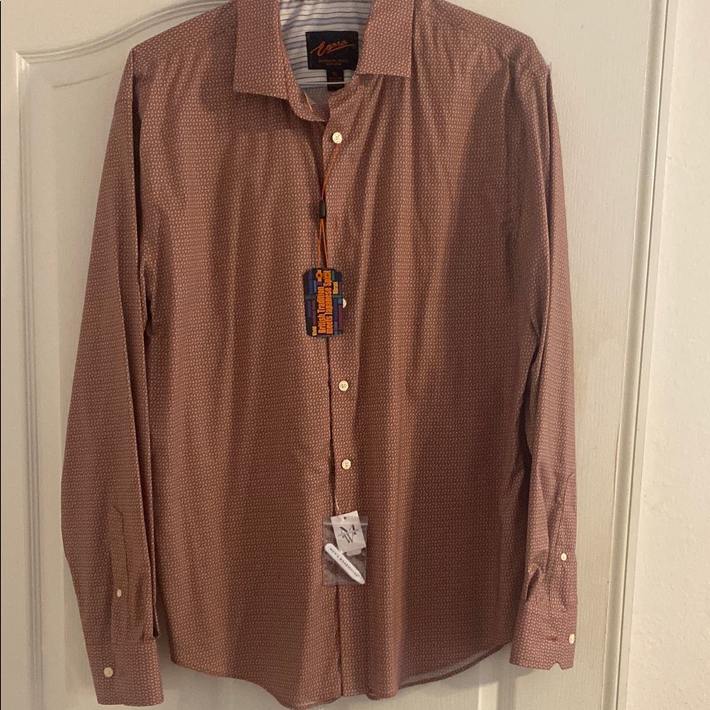 Casual Orange Button Down Shirt Modern Fit Stretch
